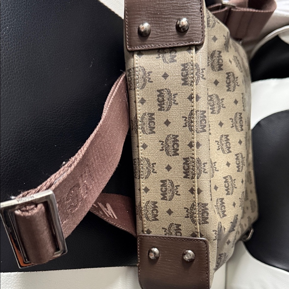 MCM Tan and Brown Logo Messenger Bag - Picture 7 of 14